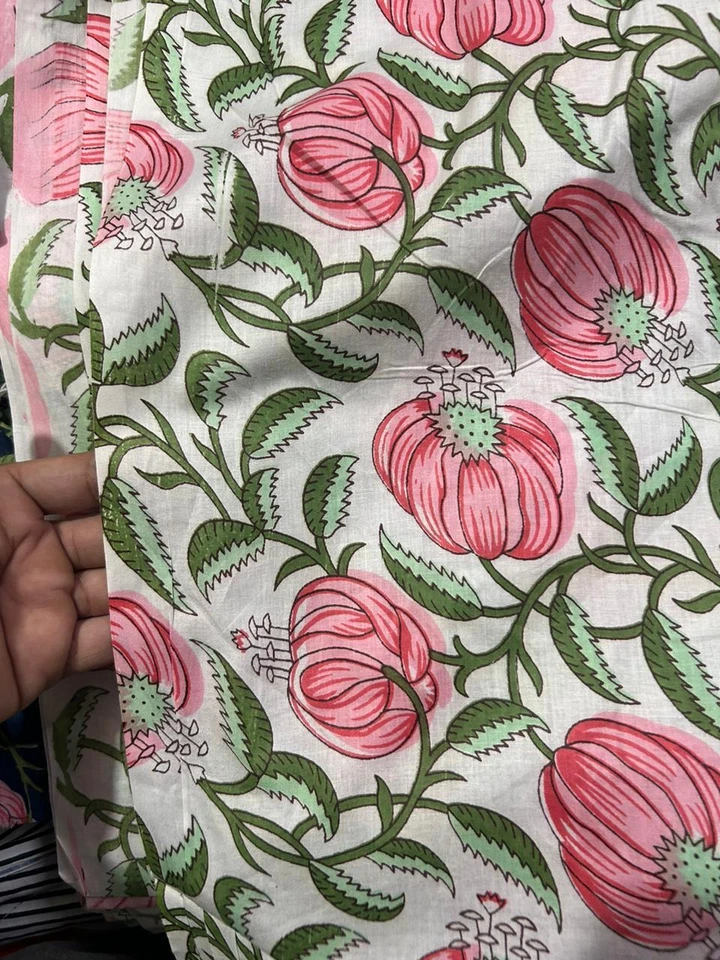 5 Yard Hand Block Print Handmade Cotton Indian Natural Sanganeri Print Fabric. - Image 4 of 4