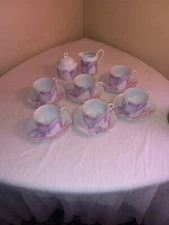 MIKASA FINE CHINA SERVING OF 6 CUPS AND SAUCERS WITH CREAM AND SUGAR DISHES LOTT