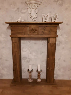 WOLKENSTUBE Chimenea decorativa marrón, consola de chimenea marrón, borde de chimenea marrón