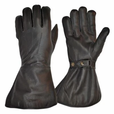 Goldtop Fleece Lined Black Leather Motorcycle & Aviator Despatch Gauntlet Gloves
