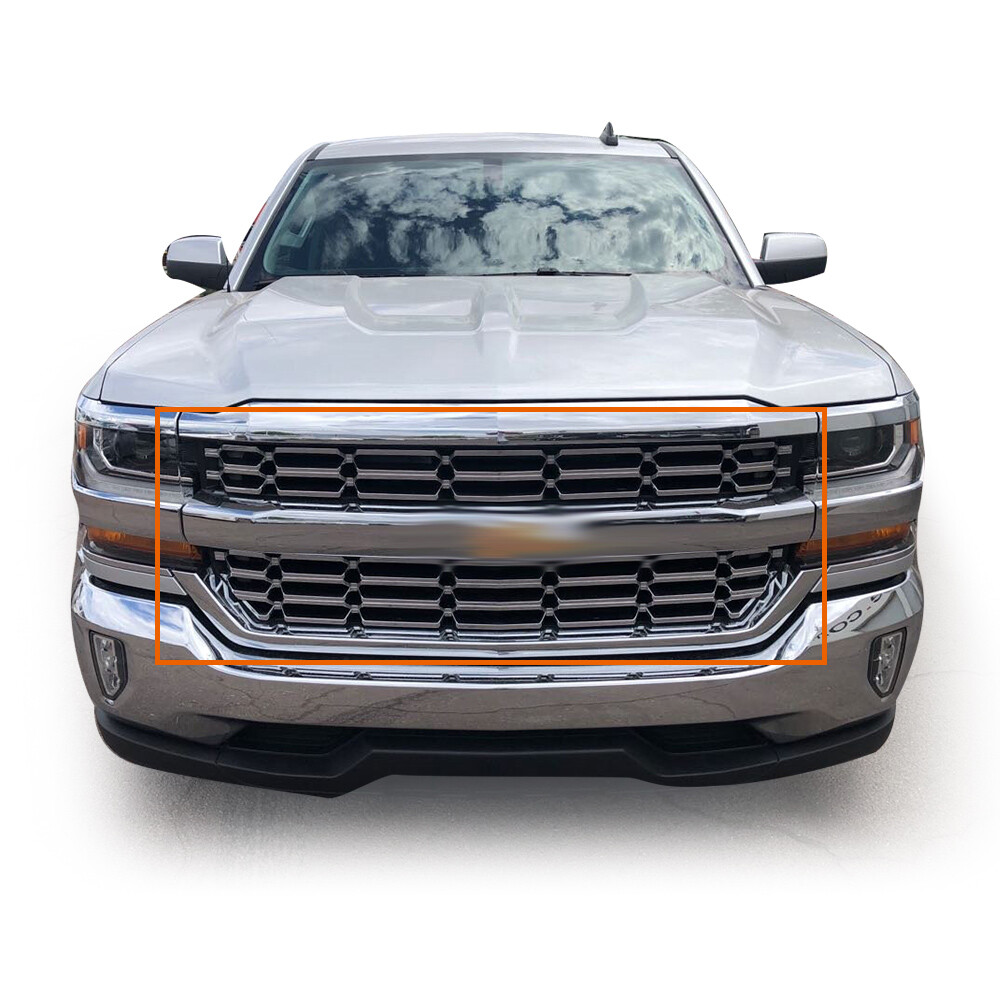 Chrome Grille Overlay Cover For 2016-2018 Chevy Silverado 1500 – Snap-On Insert, Plastic