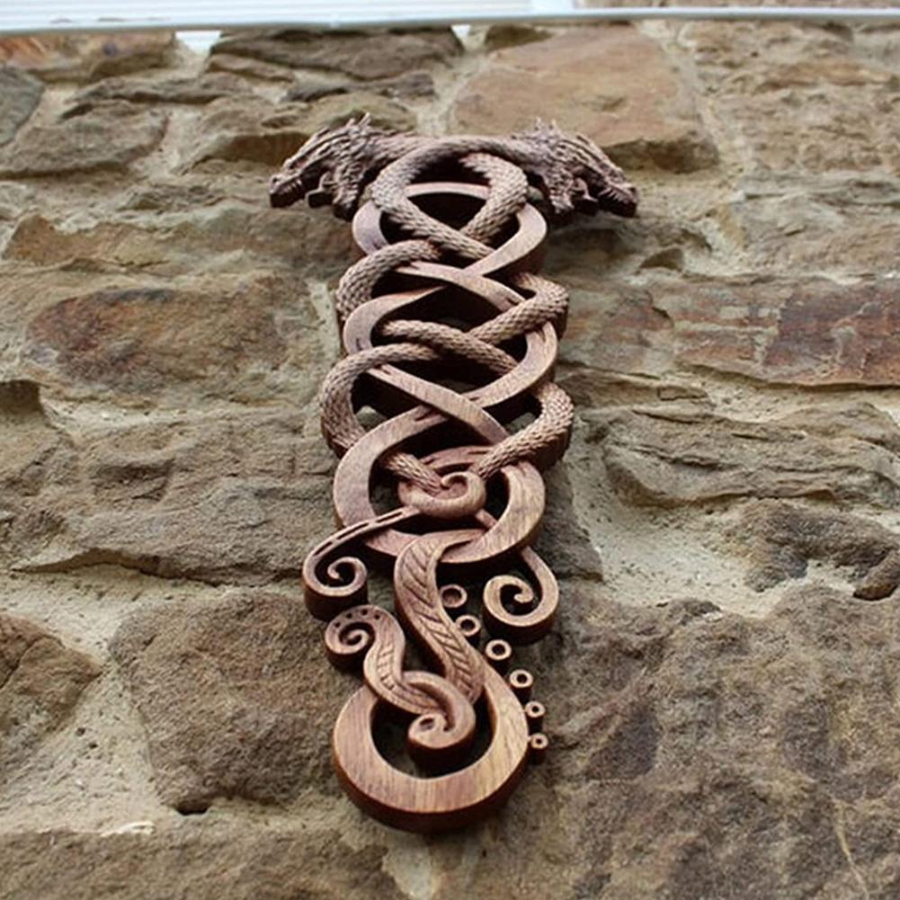 Norse Dragon Wooden Carving Wall Hanging Art Dragon Statue Wall Decor
