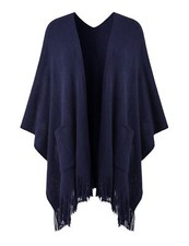 Women's Shawl Wraps with Pockets Open Front Fringe Poncho Cozy Knit Lightweig...