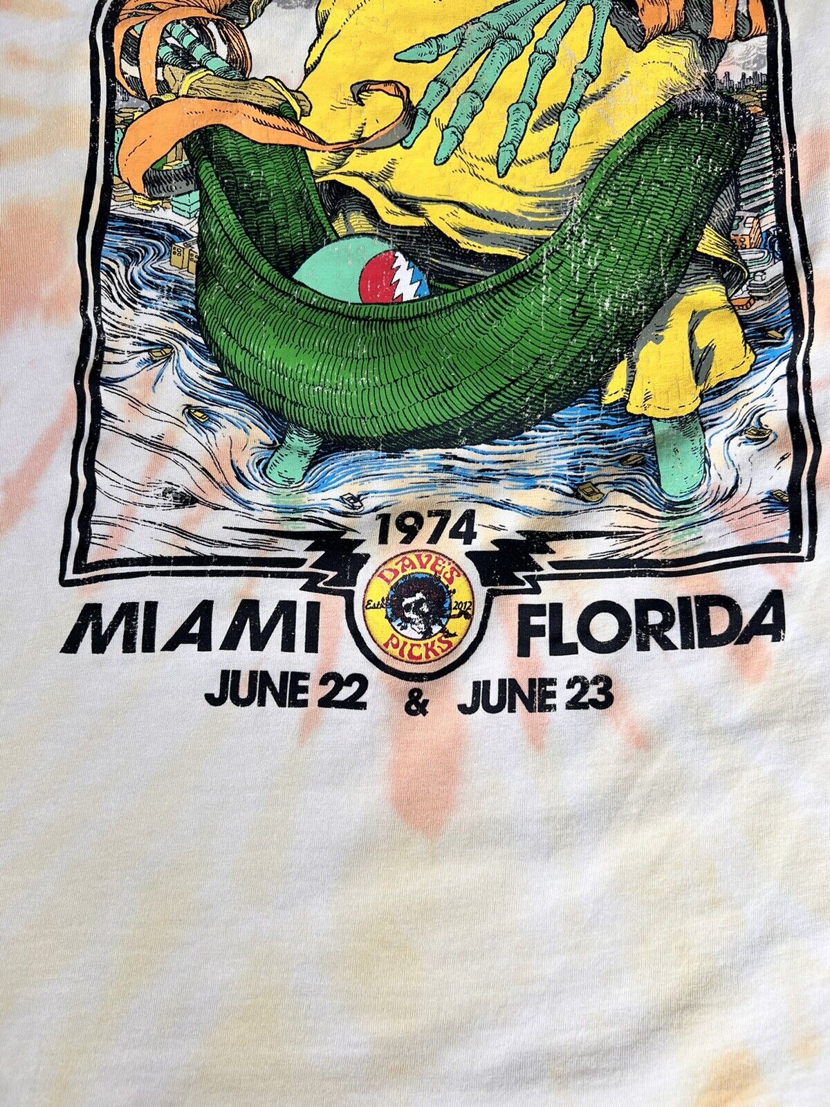 Grateful Dead Miami Florida June 22 & June 23 1974 Oversized Tee Tie Dye  T-shirt