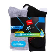 Hanes Boys 10 Pack X Temp Large Crew Socks Assorted Colors Large 3-9 