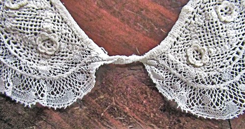 Vtg Lady's Dress Collar Ruffled French & Handmade Irish Lace 3-D Flower-Petals
