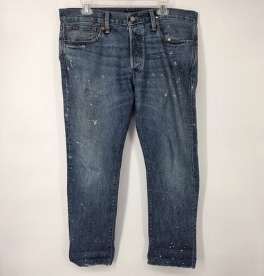 Polo Ralph Lauren Men's Sullivan Slim Fit Blue Denim Paint Splatter Size 34x30