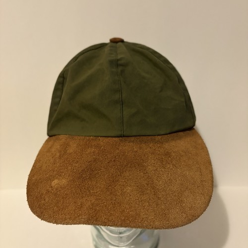 Barbour Waxed Cotton Hat Cap Olive Green Plaid Lined Strap Back Suede Peak OS