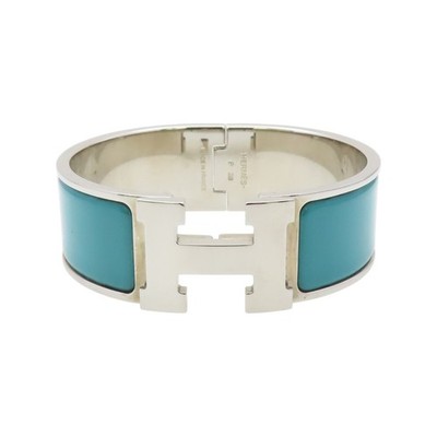 HERMES Clic Clac H Bracelet Green Enamel Silver Plated