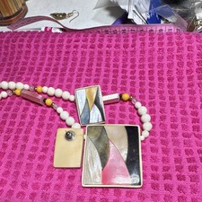 Karla Jordan Signed Vintage Multicolor Inlay Necklace & Earrings Set