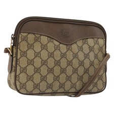 GUCCI GG Supreme Shoulder Bag PVC Beige Gold Auth 175287