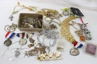 Costume Jewelry Lot Vintage Estate Gold Silver Tone Necklace Medals 2lbs Earring