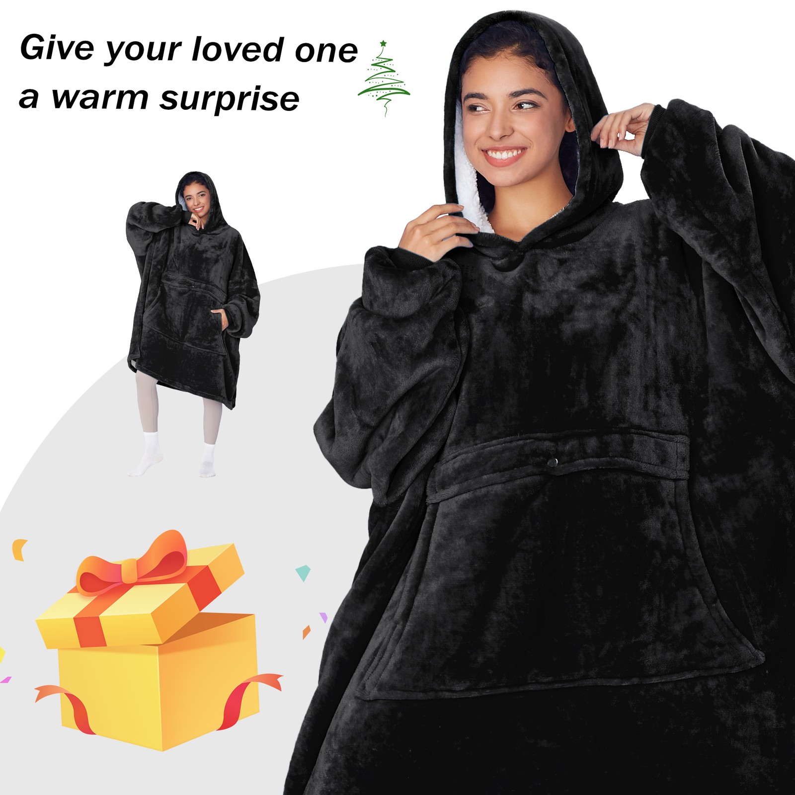 Oversized Blanket Hoodie Sweatshirt Warm Soft Sherpa Flannel Cozy Gift For Women