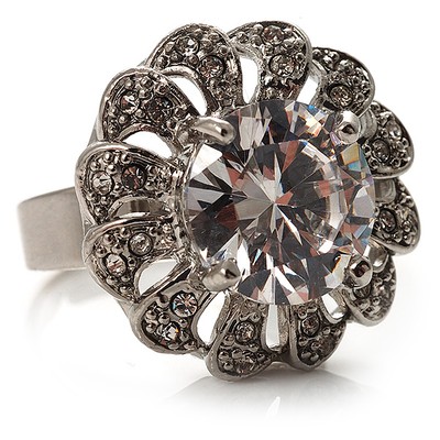 Klarer Rundschliff CZ Blume Ring (silberfarben)