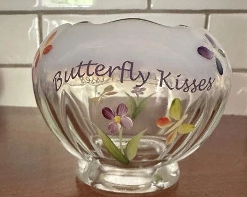 Vintage Fenton BUTTERFLY KISSES Opalescent Rose Bowl 3.5" Tall x 4" Signed