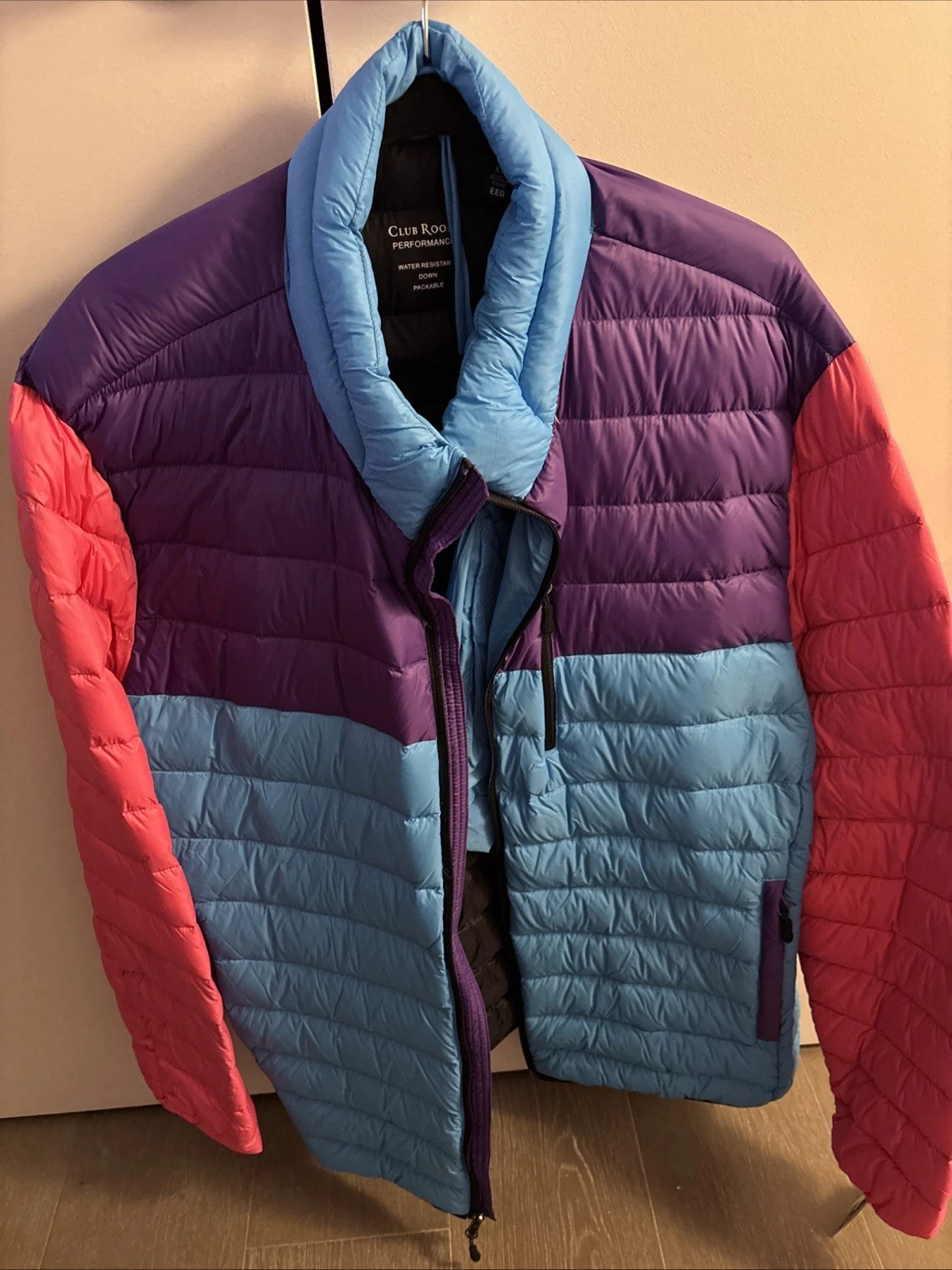 Club Room Men's Down Packable Quilted Puffer Jacket Pink Blue Purple Multi XXL