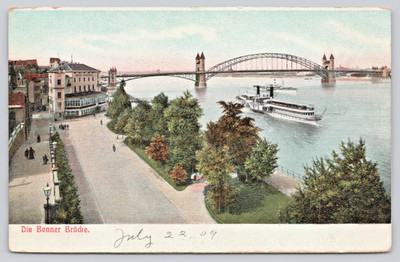 Postcard Germany Kennedy Bridge Connects Bonn to Beuel Rhine River c1908
