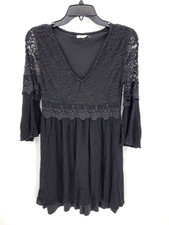 Easel Anthropologie Dress Womens Small Black Long Sleeve Lace Mix Floway A Line