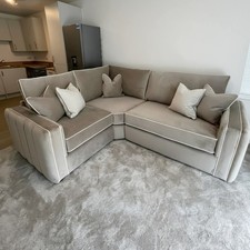 New | Madrid corner sofa | Full Back | 4 Seater |Beige Velvet| White Trims 