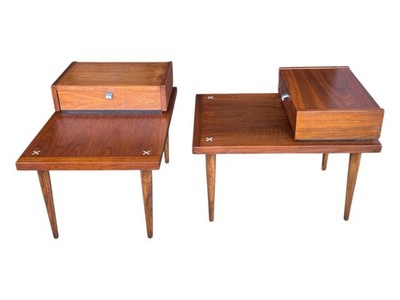 American of Martinsville Mid Century Walnut Nightstands Pair