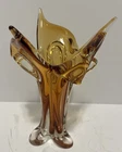 Vintage Hand Blown Amber Gold Brown Murano Art Glass Handkerchief Vase MCM