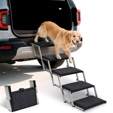 Dog Steps for Car, Truck and SUV - Foldable Pet Stairs 5 Steps, Silver