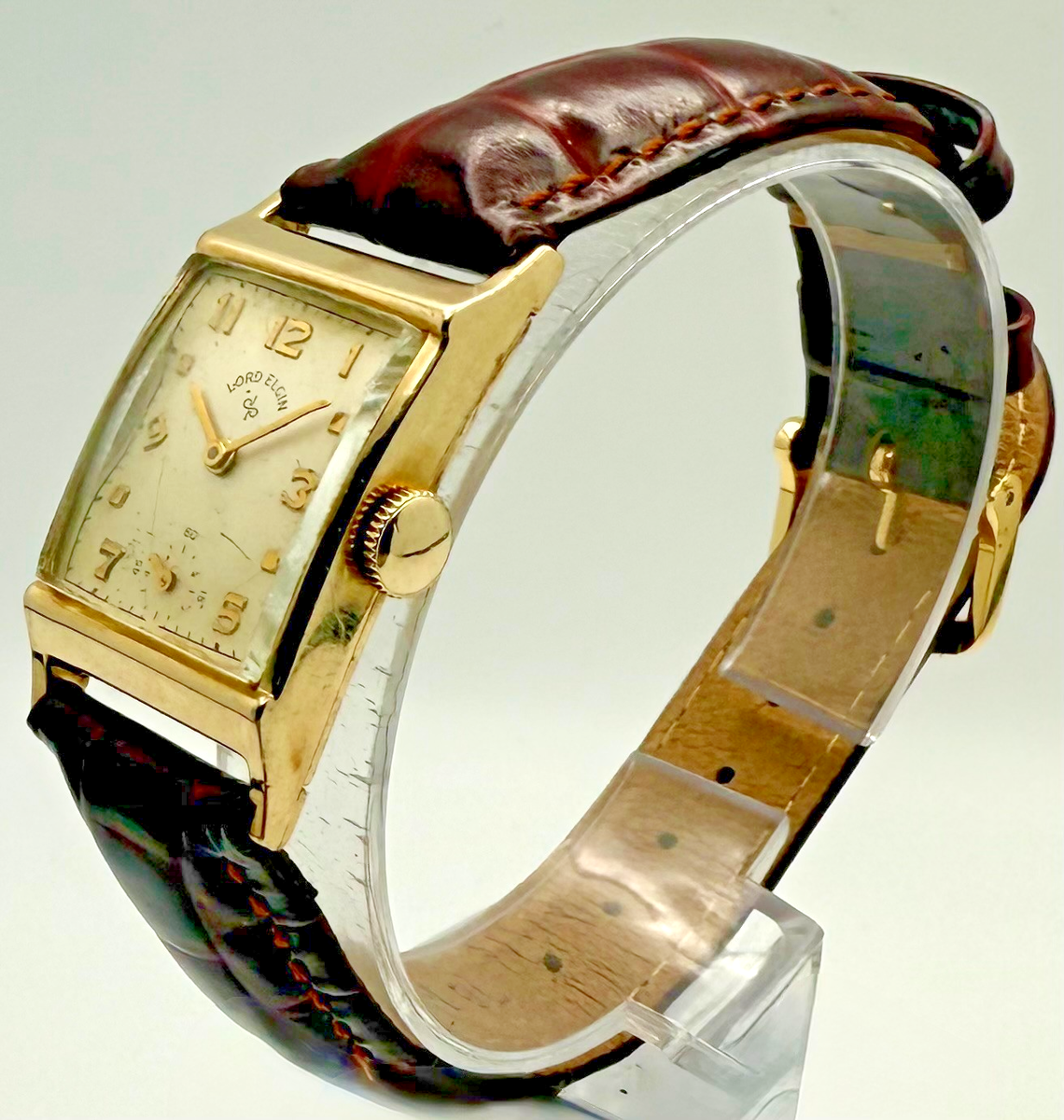 Vintage Lord Elgin 14K Gold Filled Tank Watch Manual Wind Small