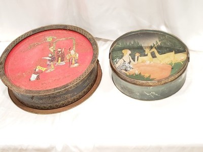 Two Vintage Sunshine Biscuits Large Tins Tang Dynasty & Loose-Wiles Biscuit Co 