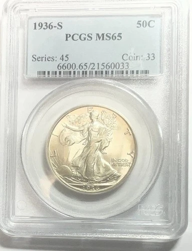 1936-S Walking Liberty Half Dollar - PCGS MS65 - Beautiful Coin