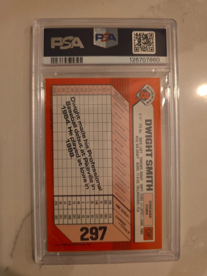1989 Bowman Tiffany Dwight Smith Baseball Card #297 Psa Graded 7 NM New Case - Image 2 of 2