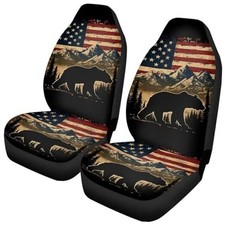 Print Car Seat Covers for Men,Universal Fit for Forest Black Bear American Flag