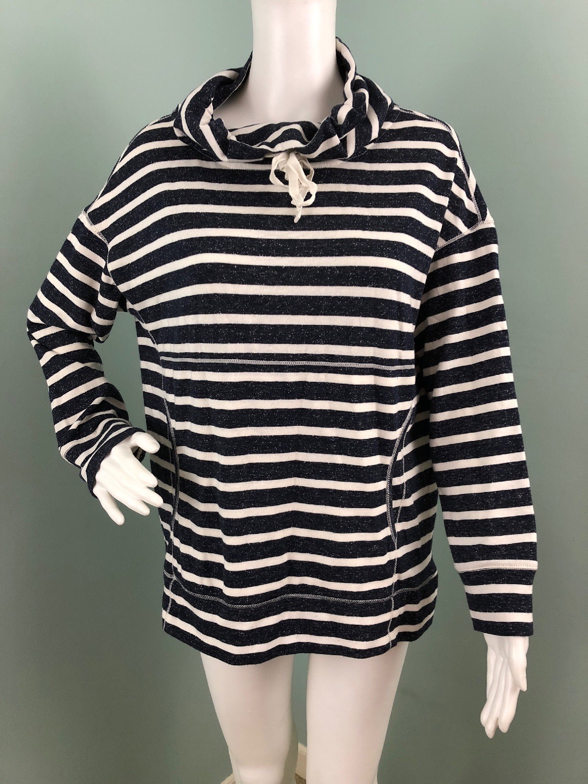 Blue Striped Cowl Neck Sweatshirt Sz 