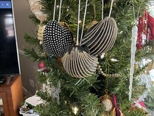 Seashell Handmade Christmas Ornaments A Set Of 3 Black w Rhinestones