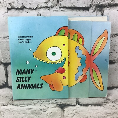 Many Silly Animals Spiral Bound Sliding Picture Book RARE Childrens Board Book