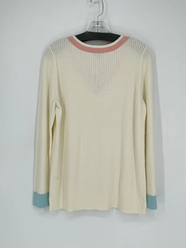 Talbots Cream Pink Teal Colorblock V-neck Sweater Women’s Size Medium - Image 2 of 4