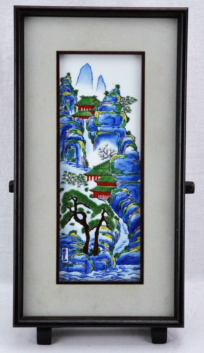 Chinese Vintage Painting on Porcelain/ Ceramic Tile Landscape (BI