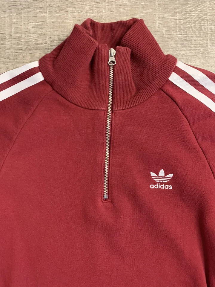 Sudadera Pullover Adidas Originales Para Mujer 1/4 Cremallera BP9519 Borgoña Talla XS Foto 2 de 4