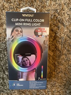 Vivitar Clip-on Full Color Selfie Mini Ring Light, 7 RGB Color Modes, 24 LEDs