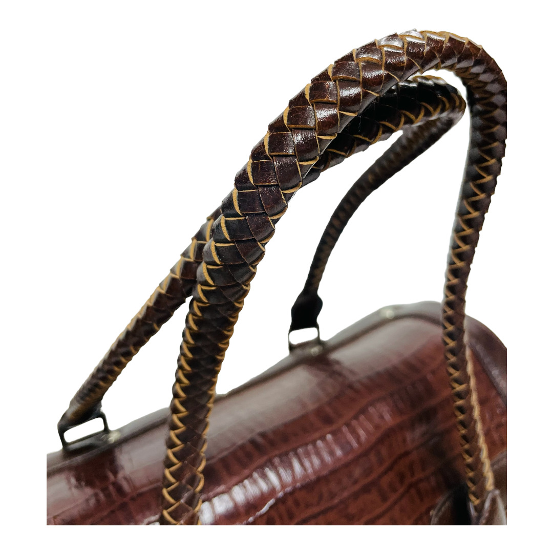 Barrel Bag Crocodile Pattern Embossed Brown  Genu… - image 10