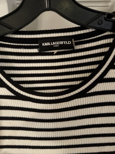 Karl Lagerfeld Paris Women’s Black & White Stripe Sweater Scoop Neck Sz S/P - Picture 2 of 7