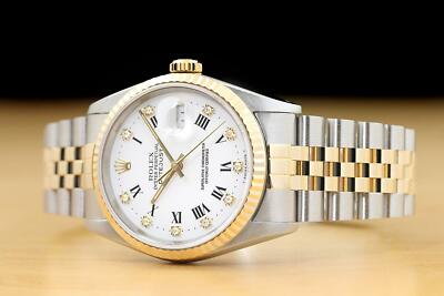 ROLEX MENS DATEJUST 16233 FACTORY ROMAN DIAMOND DIAL 18K YELLOW