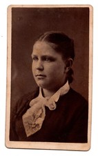 Antique CDV Circa 1880s R. Fenwick Young Lady Ornate Lace Collar Bloomington