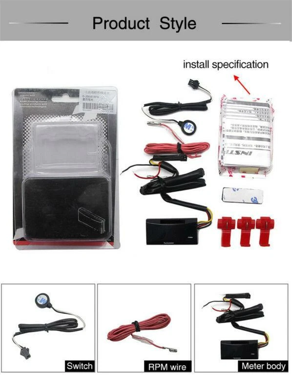 Universal Motorcycle Digital Square LCD Display Tach Hour Meter Tachometer Gauge - Imagem 3 de 4