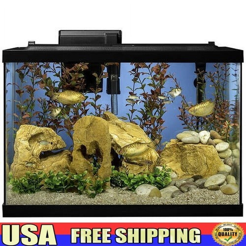 Aquarium 20 Gallon Complete Tropical Fish Tank Kit with LED Lighting and Decor