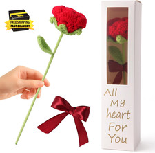 Handmade Crochet Red Rose, Elegant Knitted Bouquet Rose, Artificial Rose for Gir