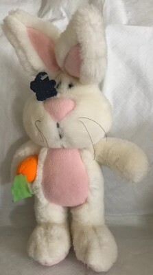 Vintage Applause SIMON 1987 Bunny Rabbit w/ Carrot Plush PINK & WHITE 13  Easter