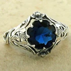 NOUVEAU ANTIQUE STYLE SCOTTISH THISTLE SIMULATED SAPPHIRE 925 SILVER RING  1140X