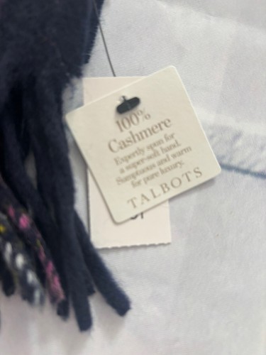 Talbots 100% Cashmere Waterweave Scarf Wrap Blue Pink Plaid Fringe New With Tags - Picture 4 of 10