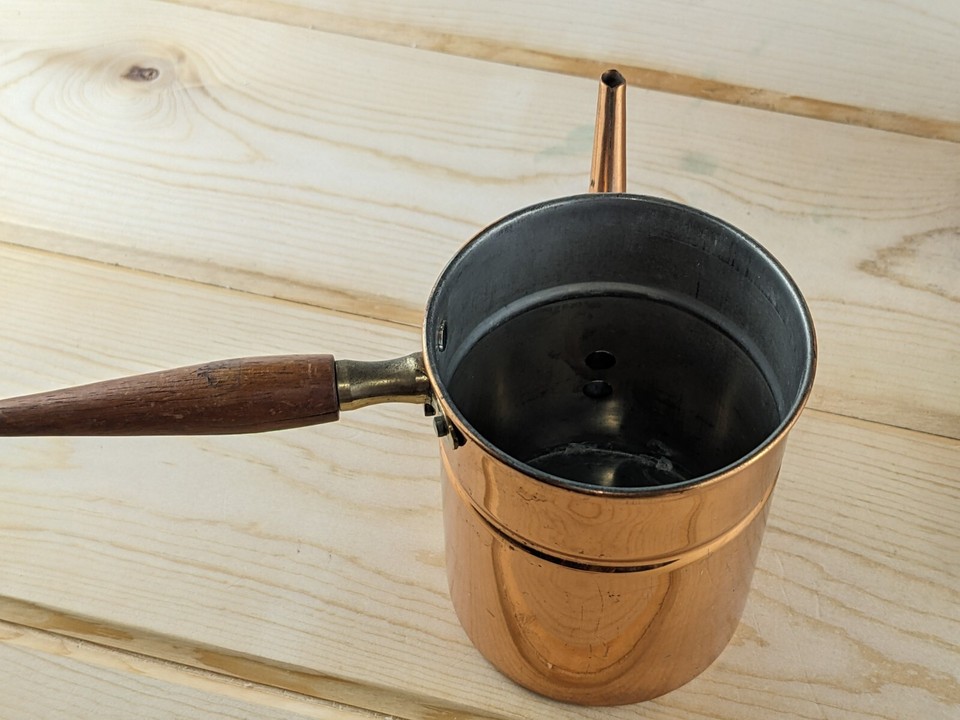Vintage Copper Flip Expresso Coffee Pot Parts 8.75" Wood Handles 3