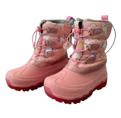 NWT Girls MEMBERS MARK Pink Unicorn Snow Boots Size 7/8